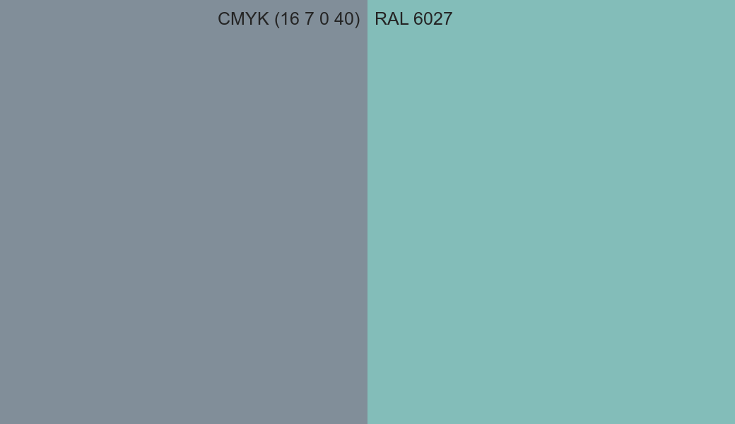 CMYK Color CMYK (16 7 0 40) vs RAL 6027 side by side comparison CMYK Color CMYK (16 7 0 40) vs RAL 6027 side by side comparison