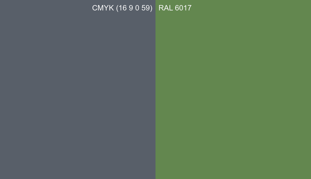 CMYK Color CMYK (16 9 0 59) vs RAL 6017 side by side comparison CMYK Color CMYK (16 9 0 59) vs RAL 6017 side by side comparison