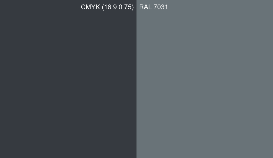 CMYK Color CMYK (16 9 0 75) vs RAL 7031 side by side comparison CMYK Color CMYK (16 9 0 75) vs RAL 7031 side by side comparison