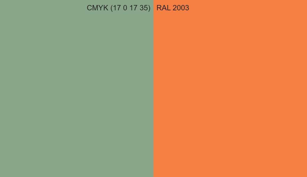 CMYK Color CMYK (17 0 17 35) vs RAL 2003 side by side comparison CMYK Color CMYK (17 0 17 35) vs RAL 2003 side by side comparison