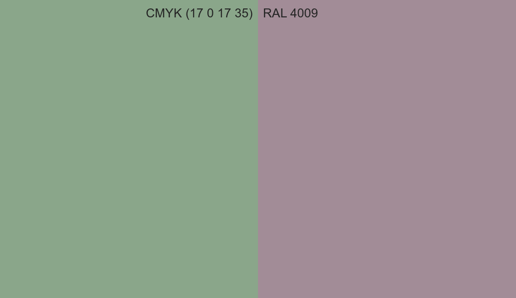 CMYK Color CMYK (17 0 17 35) vs RAL 4009 side by side comparison CMYK Color CMYK (17 0 17 35) vs RAL 4009 side by side comparison
