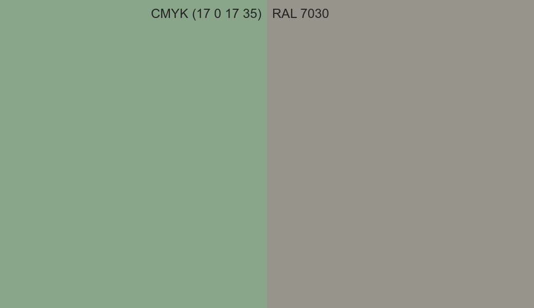 CMYK Color CMYK (17 0 17 35) vs RAL 7030 side by side comparison CMYK Color CMYK (17 0 17 35) vs RAL 7030 side by side comparison