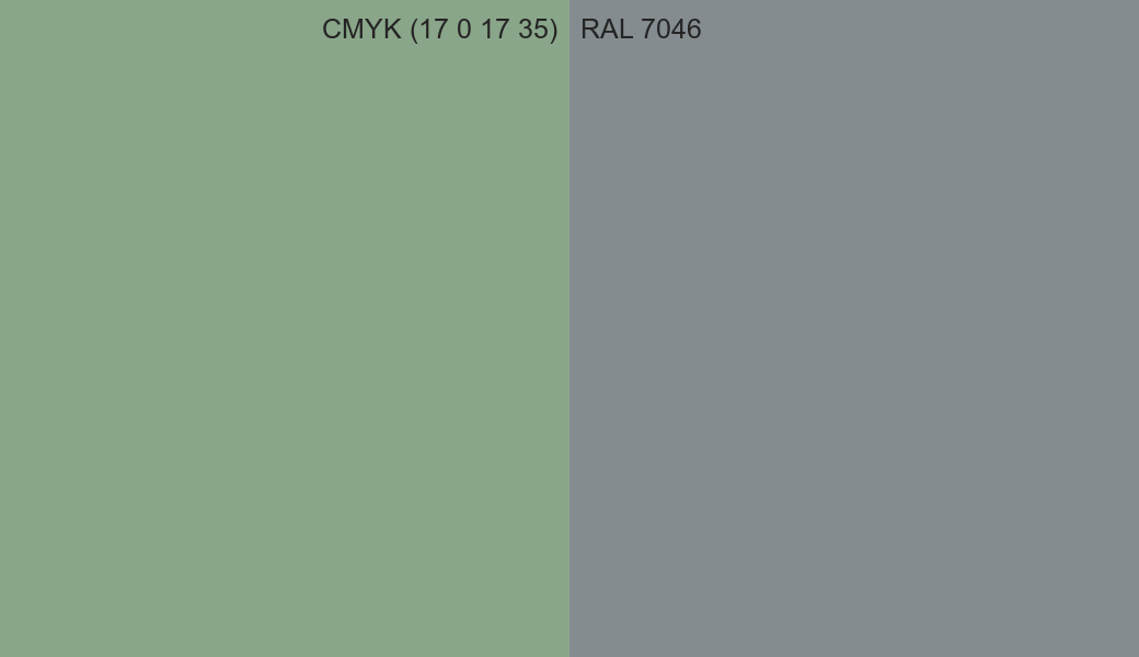 CMYK Color CMYK (17 0 17 35) vs RAL 7046 side by side comparison CMYK Color CMYK (17 0 17 35) vs RAL 7046 side by side comparison