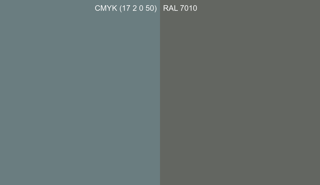 CMYK Color CMYK (17 2 0 50) vs RAL 7010 side by side comparison CMYK Color CMYK (17 2 0 50) vs RAL 7010 side by side comparison