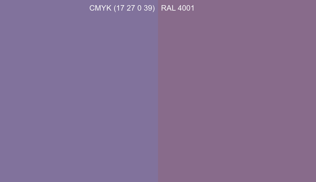 CMYK Color CMYK (17 27 0 39) vs RAL 4001 side by side comparison CMYK Color CMYK (17 27 0 39) vs RAL 4001 side by side comparison