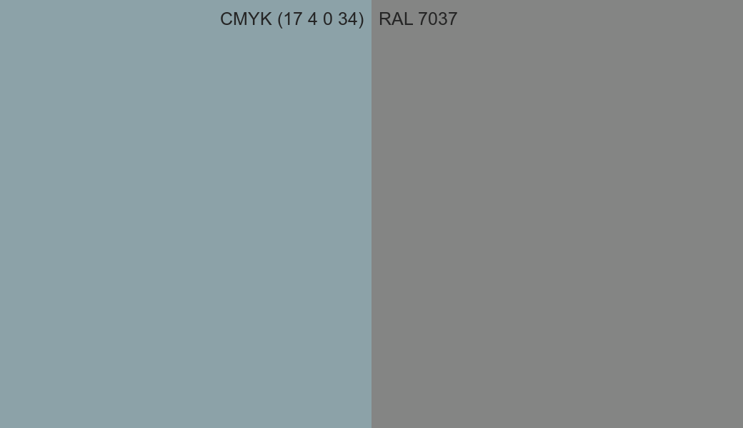 CMYK Color CMYK (17 4 0 34) vs RAL 7037 side by side comparison CMYK Color CMYK (17 4 0 34) vs RAL 7037 side by side comparison