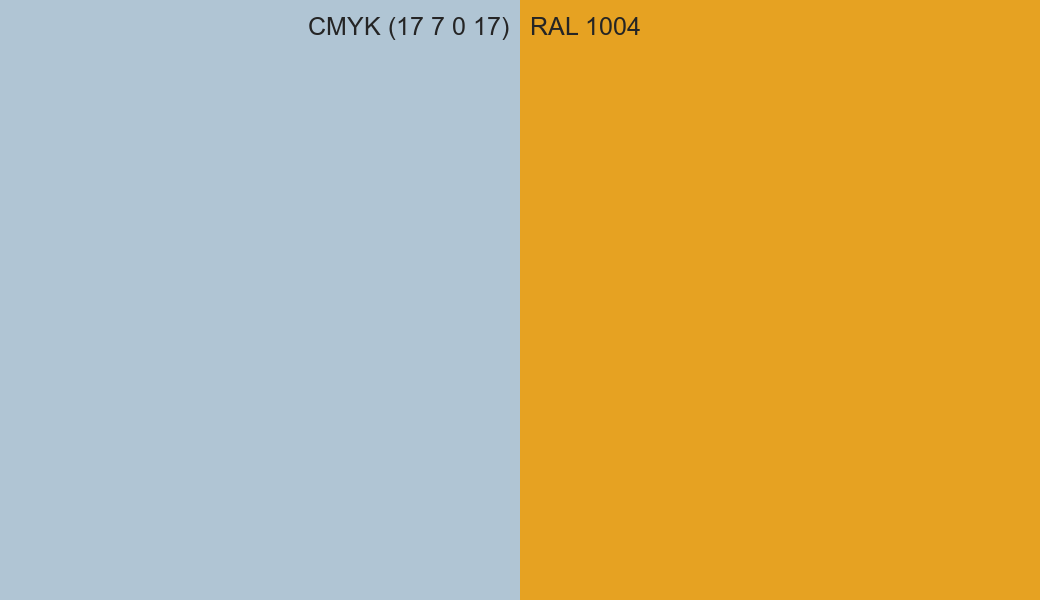 CMYK Color CMYK (17 7 0 17) vs RAL 1004 side by side comparison CMYK Color CMYK (17 7 0 17) vs RAL 1004 side by side comparison