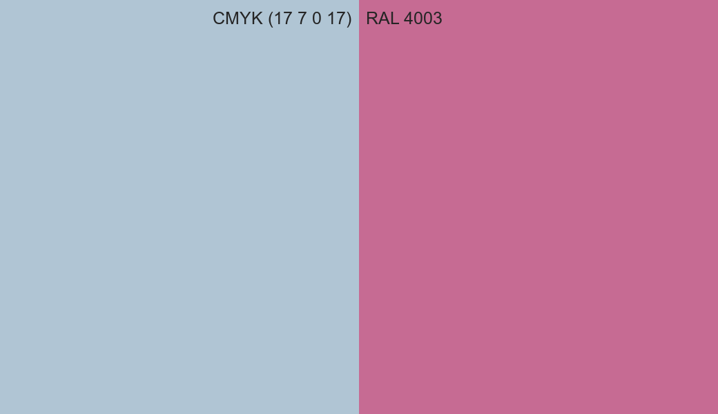CMYK Color CMYK (17 7 0 17) vs RAL 4003 side by side comparison CMYK Color CMYK (17 7 0 17) vs RAL 4003 side by side comparison