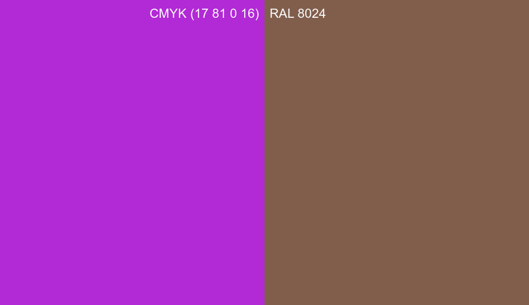 CMYK Color CMYK (17 81 0 16) vs RAL 8024 side by side comparison CMYK Color CMYK (17 81 0 16) vs RAL 8024 side by side comparison