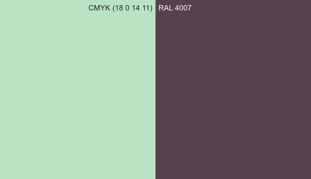 CMYK Color CMYK (18 0 14 11) vs RAL 4007 side by side comparison CMYK Color CMYK (18 0 14 11) vs RAL 4007 side by side comparison