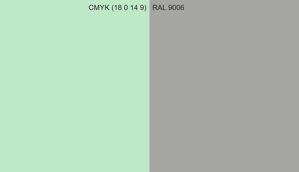 CMYK Color CMYK (18 0 14 9) vs RAL 9006 side by side comparison CMYK Color CMYK (18 0 14 9) vs RAL 9006 side by side comparison