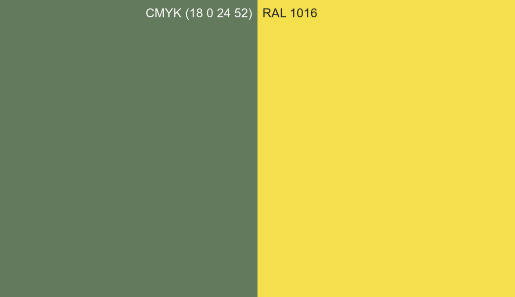 CMYK Color CMYK (18 0 24 52) vs RAL 1016 side by side comparison CMYK Color CMYK (18 0 24 52) vs RAL 1016 side by side comparison