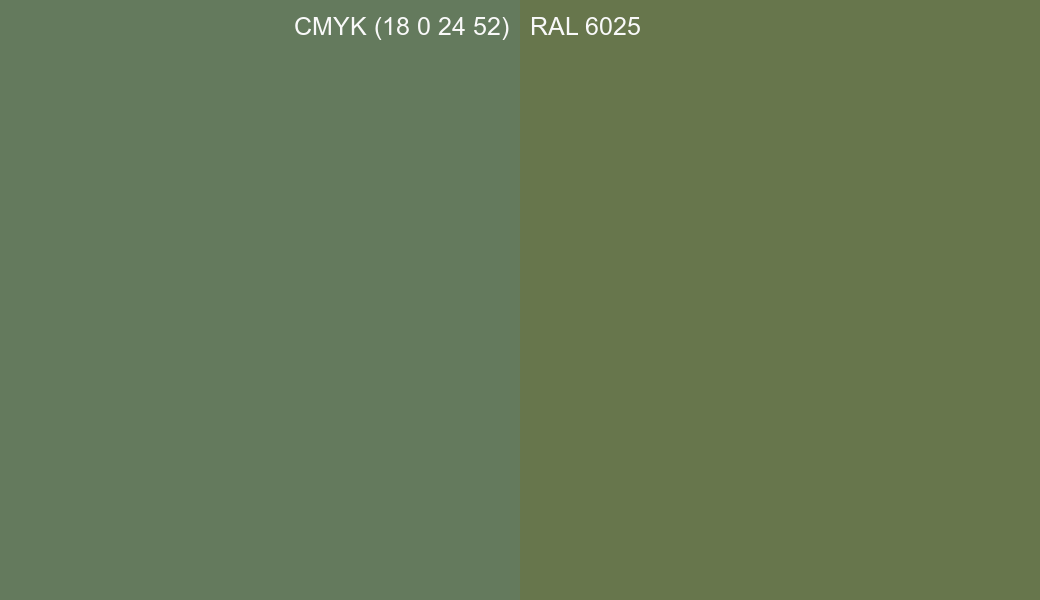 CMYK Color CMYK (18 0 24 52) vs RAL 6025 side by side comparison CMYK Color CMYK (18 0 24 52) vs RAL 6025 side by side comparison