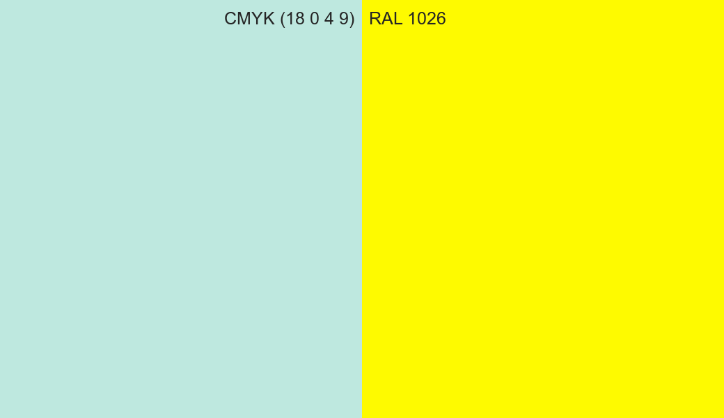 CMYK Color CMYK (18 0 4 9) vs RAL 1026 side by side comparison CMYK Color CMYK (18 0 4 9) vs RAL 1026 side by side comparison