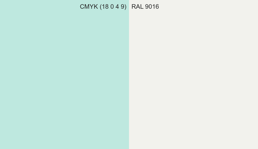 CMYK Color CMYK (18 0 4 9) vs RAL 9016 side by side comparison CMYK Color CMYK (18 0 4 9) vs RAL 9016 side by side comparison