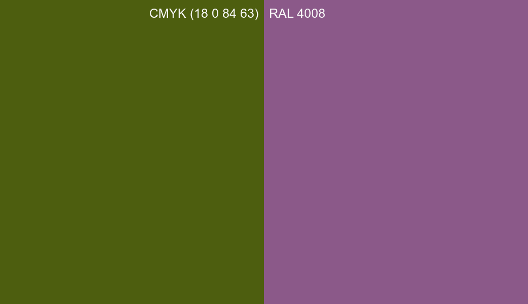CMYK Color CMYK (18 0 84 63) vs RAL 4008 side by side comparison CMYK Color CMYK (18 0 84 63) vs RAL 4008 side by side comparison