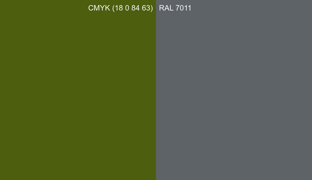 CMYK Color CMYK (18 0 84 63) vs RAL 7011 side by side comparison CMYK Color CMYK (18 0 84 63) vs RAL 7011 side by side comparison