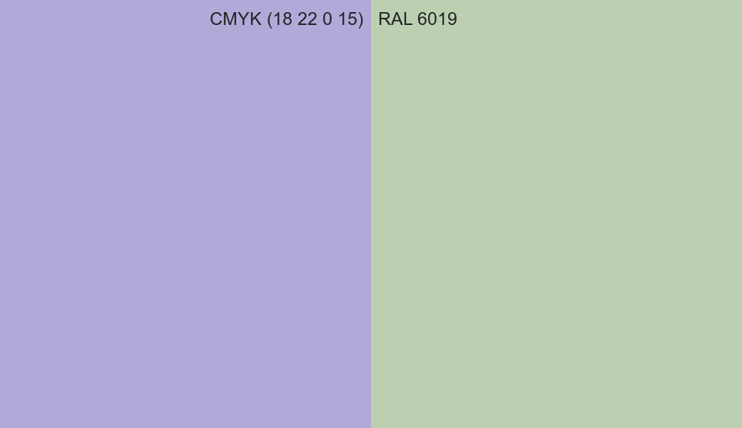 CMYK Color CMYK (18 22 0 15) vs RAL 6019 side by side comparison CMYK Color CMYK (18 22 0 15) vs RAL 6019 side by side comparison