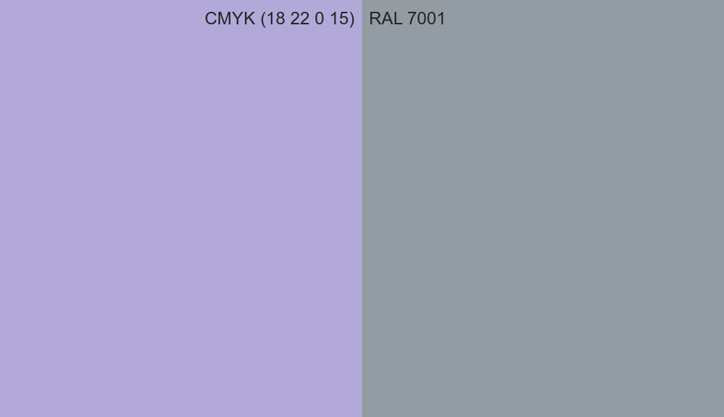 CMYK Color CMYK (18 22 0 15) vs RAL 7001 side by side comparison CMYK Color CMYK (18 22 0 15) vs RAL 7001 side by side comparison
