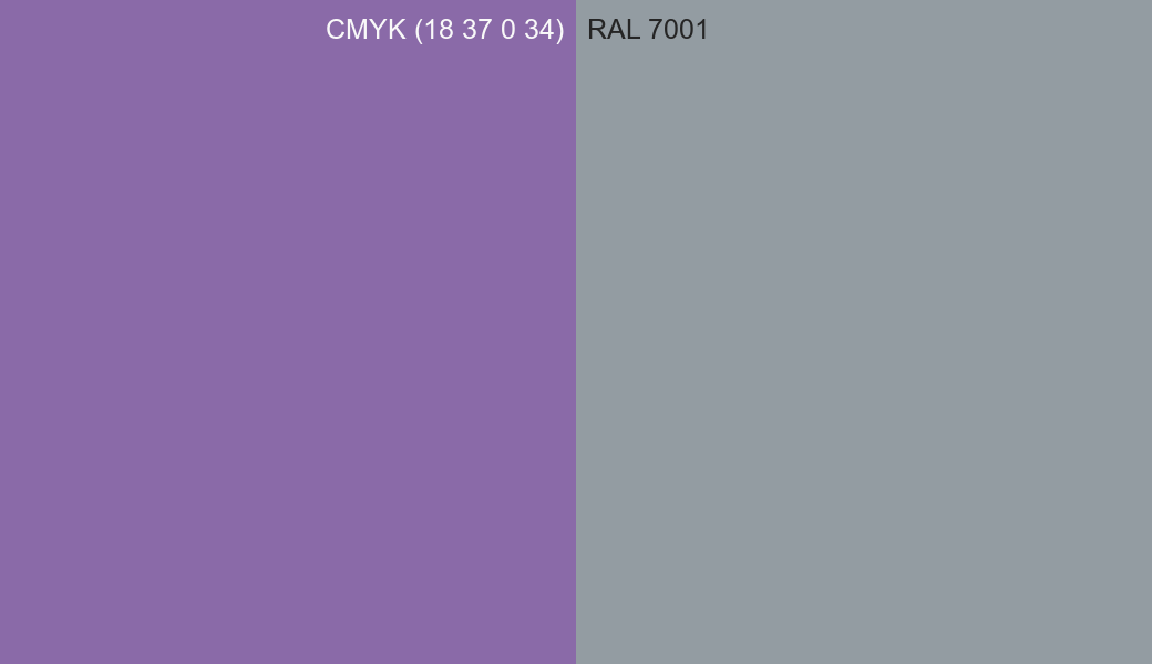 CMYK Color CMYK (18 37 0 34) vs RAL 7001 side by side comparison CMYK Color CMYK (18 37 0 34) vs RAL 7001 side by side comparison