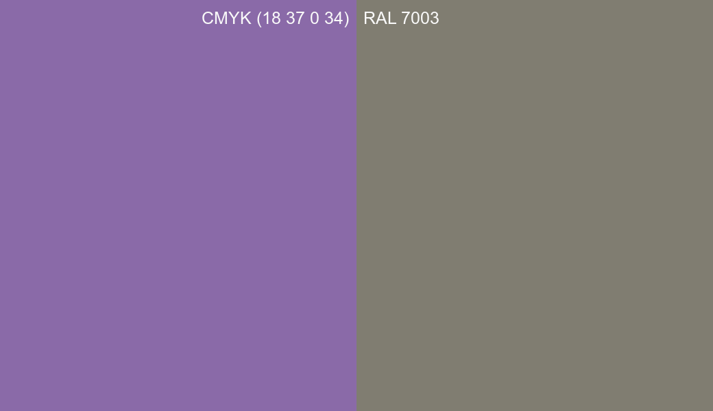 CMYK Color CMYK (18 37 0 34) vs RAL 7003 side by side comparison CMYK Color CMYK (18 37 0 34) vs RAL 7003 side by side comparison