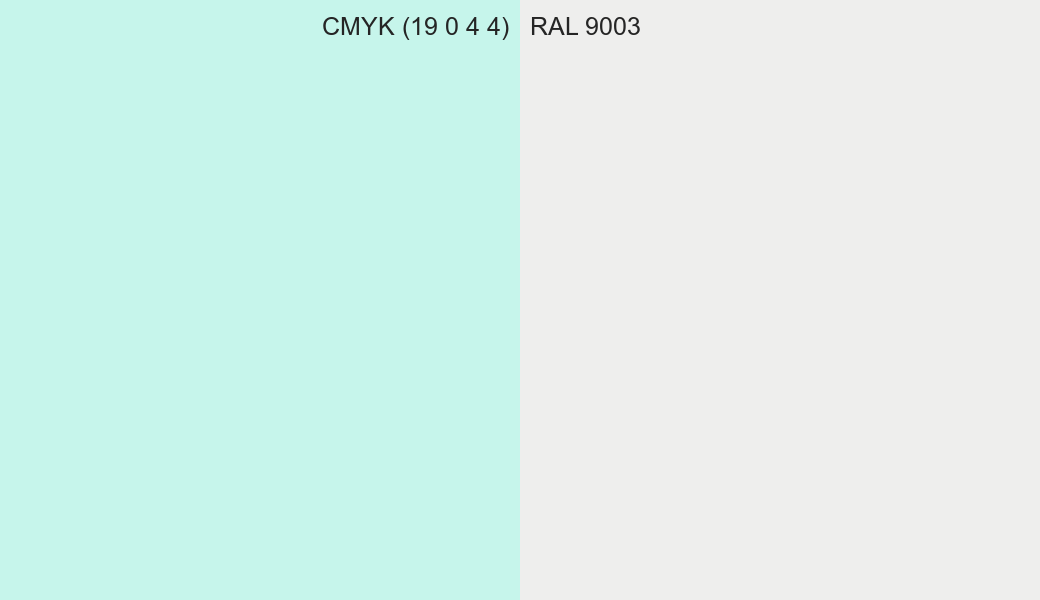 CMYK Color CMYK (19 0 4 4) vs RAL 9003 side by side comparison CMYK Color CMYK (19 0 4 4) vs RAL 9003 side by side comparison