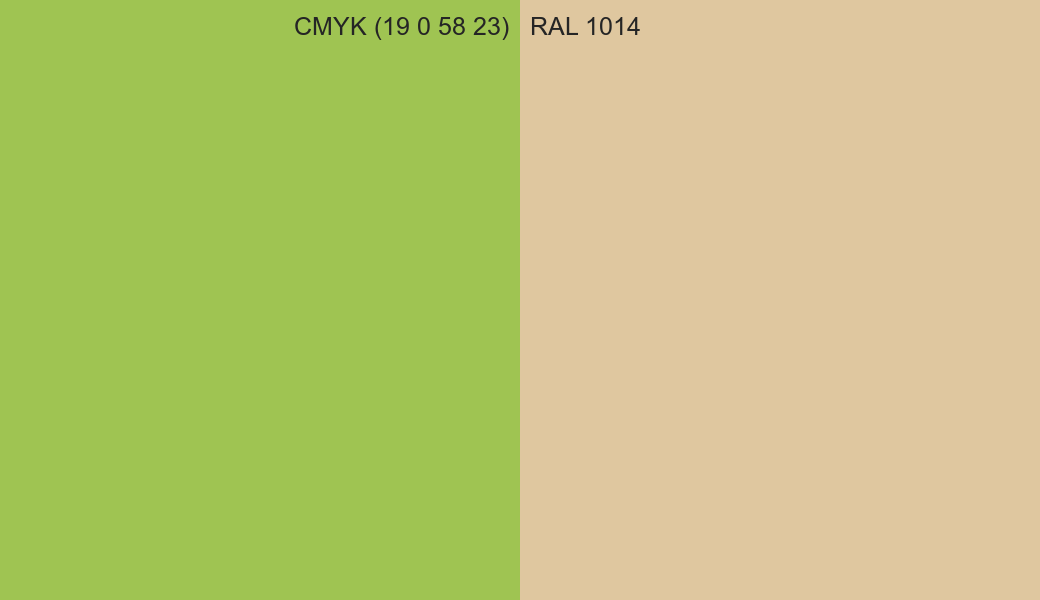 CMYK Color CMYK (19 0 58 23) vs RAL 1014 side by side comparison CMYK Color CMYK (19 0 58 23) vs RAL 1014 side by side comparison