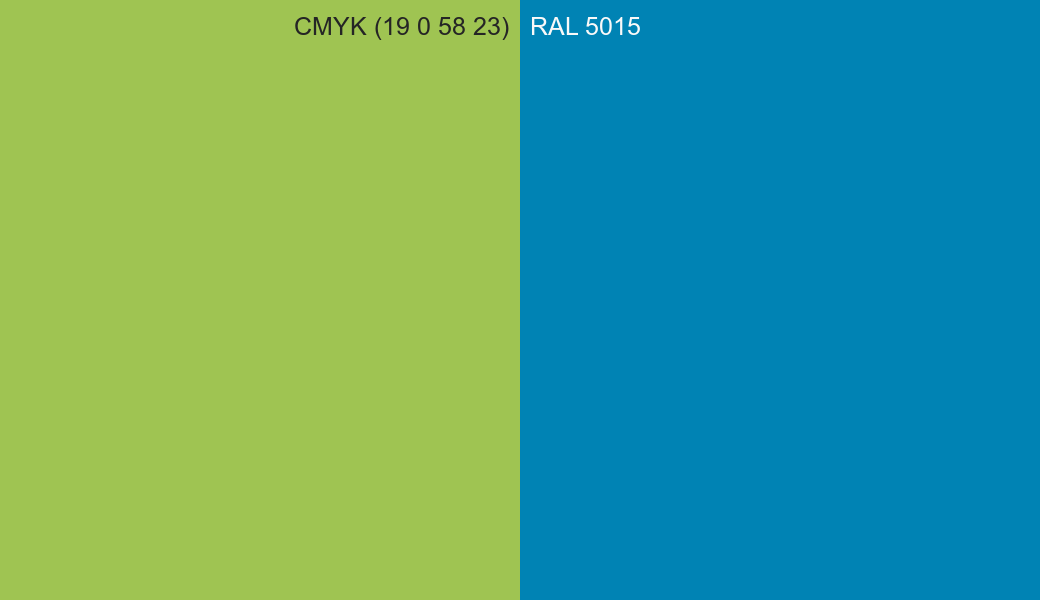 CMYK Color CMYK (19 0 58 23) vs RAL 5015 side by side comparison CMYK Color CMYK (19 0 58 23) vs RAL 5015 side by side comparison