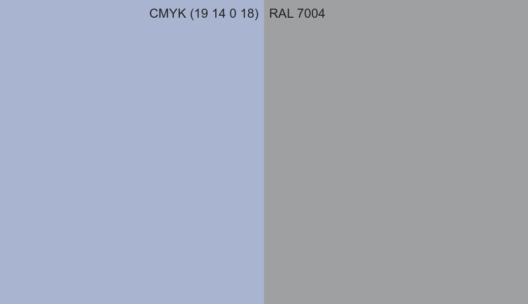 CMYK Color CMYK (19 14 0 18) vs RAL 7004 side by side comparison CMYK Color CMYK (19 14 0 18) vs RAL 7004 side by side comparison
