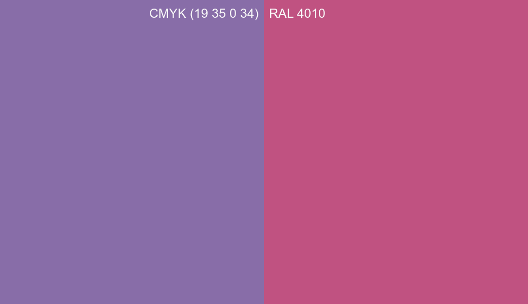 CMYK Color CMYK (19 35 0 34) vs RAL 4010 side by side comparison CMYK Color CMYK (19 35 0 34) vs RAL 4010 side by side comparison