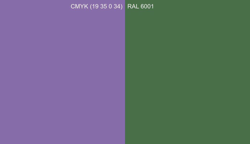 CMYK Color CMYK (19 35 0 34) vs RAL 6001 side by side comparison CMYK Color CMYK (19 35 0 34) vs RAL 6001 side by side comparison
