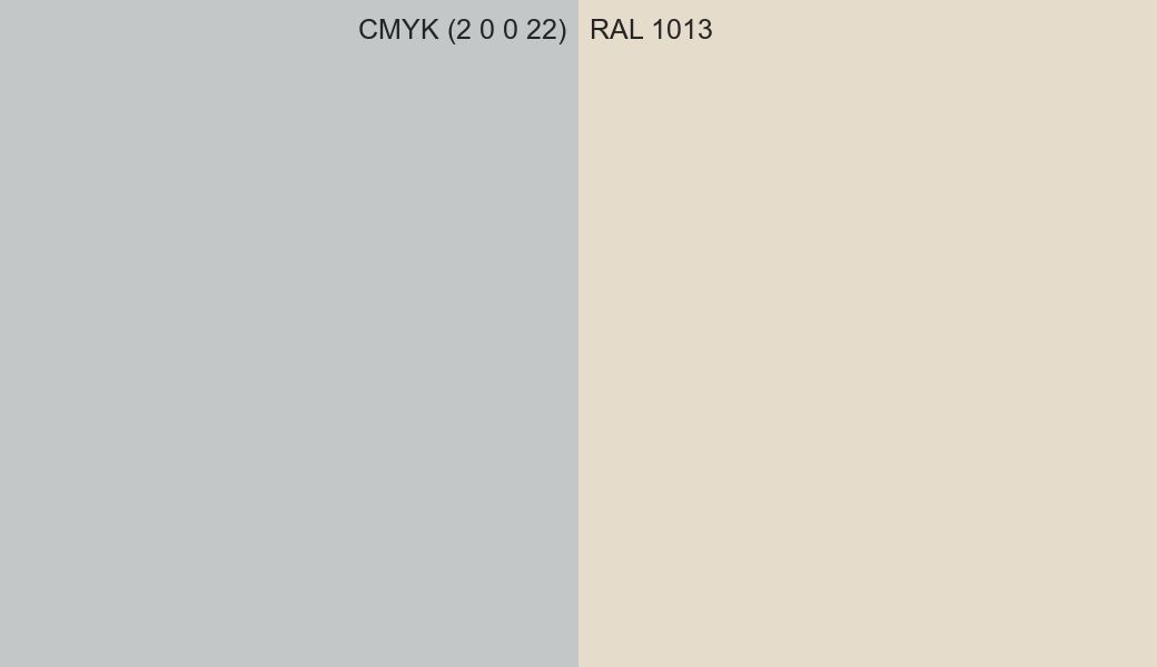 CMYK Color CMYK (2 0 0 22) vs RAL 1013 side by side comparison CMYK Color CMYK (2 0 0 22) vs RAL 1013 side by side comparison