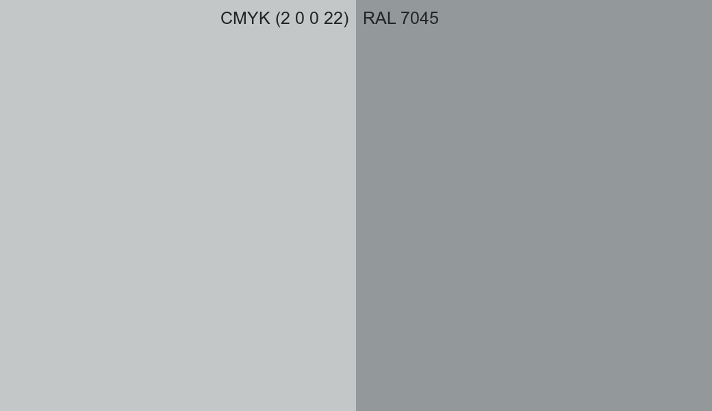 CMYK Color CMYK (2 0 0 22) vs RAL 7045 side by side comparison CMYK Color CMYK (2 0 0 22) vs RAL 7045 side by side comparison