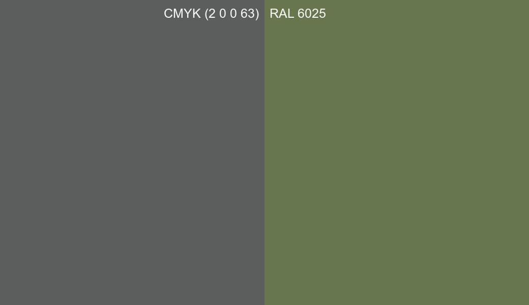 CMYK Color CMYK (2 0 0 63) vs RAL 6025 side by side comparison CMYK Color CMYK (2 0 0 63) vs RAL 6025 side by side comparison
