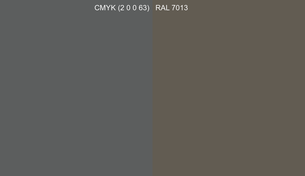 CMYK Color CMYK (2 0 0 63) vs RAL 7013 side by side comparison CMYK Color CMYK (2 0 0 63) vs RAL 7013 side by side comparison