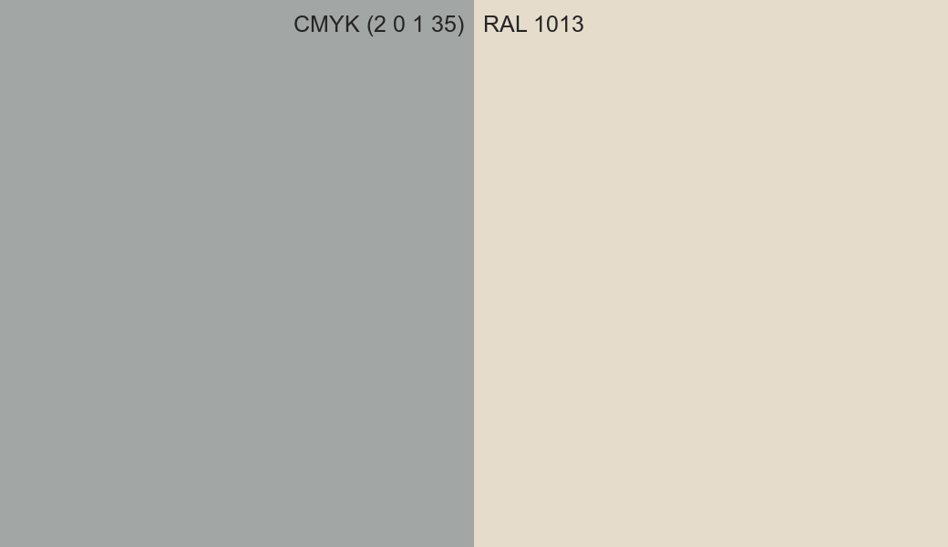 CMYK Color CMYK (2 0 1 35) vs RAL 1013 side by side comparison CMYK Color CMYK (2 0 1 35) vs RAL 1013 side by side comparison