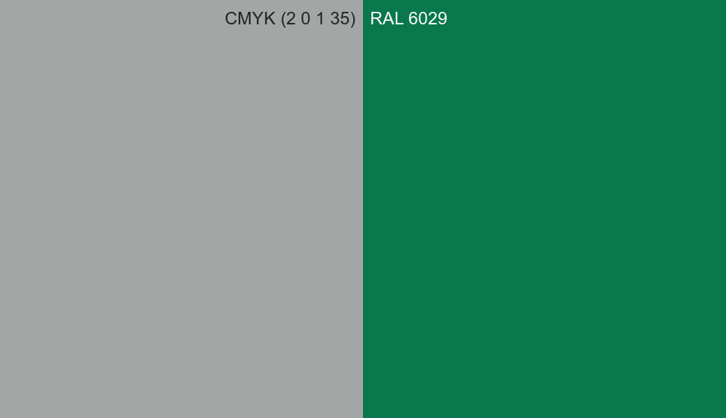 CMYK Color CMYK (2 0 1 35) vs RAL 6029 side by side comparison CMYK Color CMYK (2 0 1 35) vs RAL 6029 side by side comparison