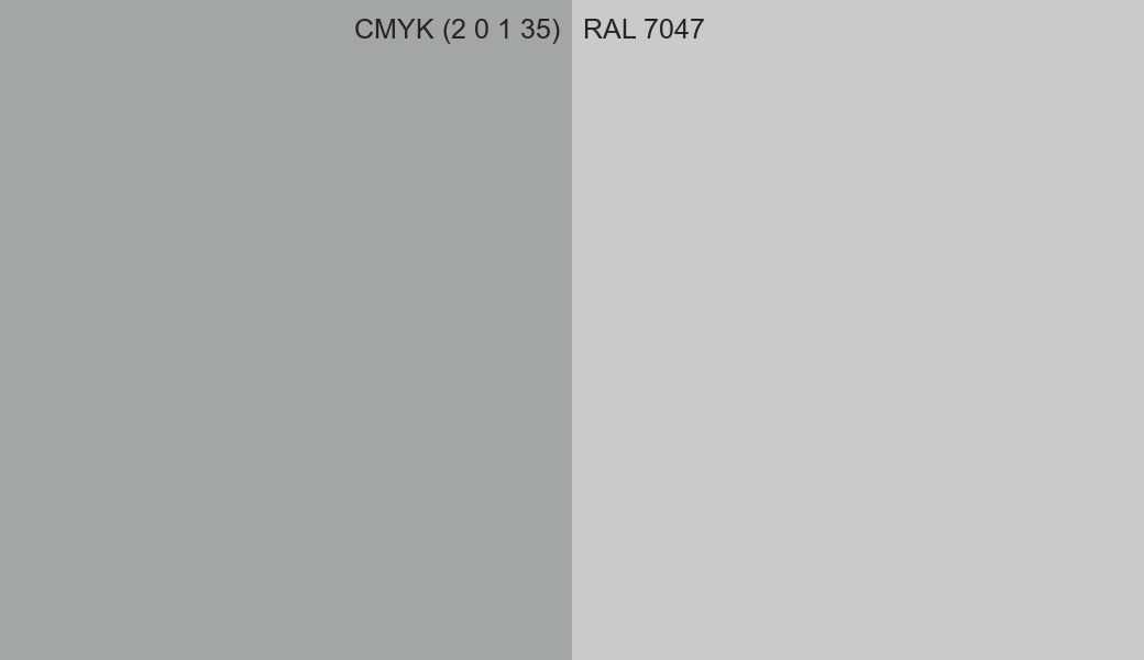CMYK Color CMYK (2 0 1 35) vs RAL 7047 side by side comparison CMYK Color CMYK (2 0 1 35) vs RAL 7047 side by side comparison