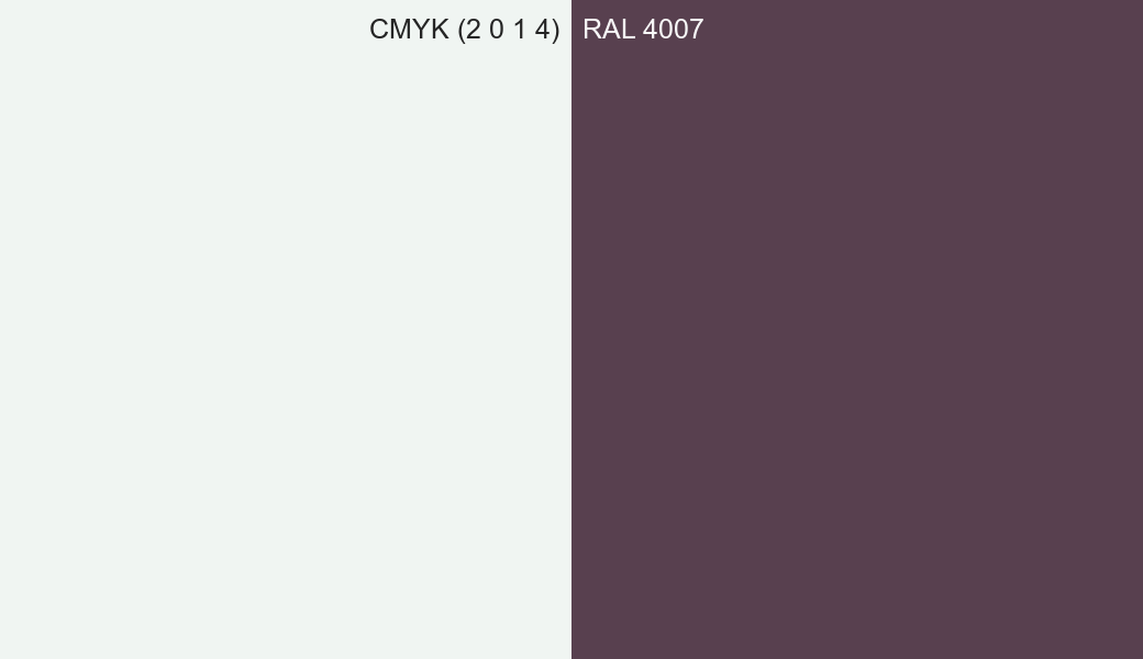 CMYK Color CMYK (2 0 1 4) vs RAL 4007 side by side comparison CMYK Color CMYK (2 0 1 4) vs RAL 4007 side by side comparison