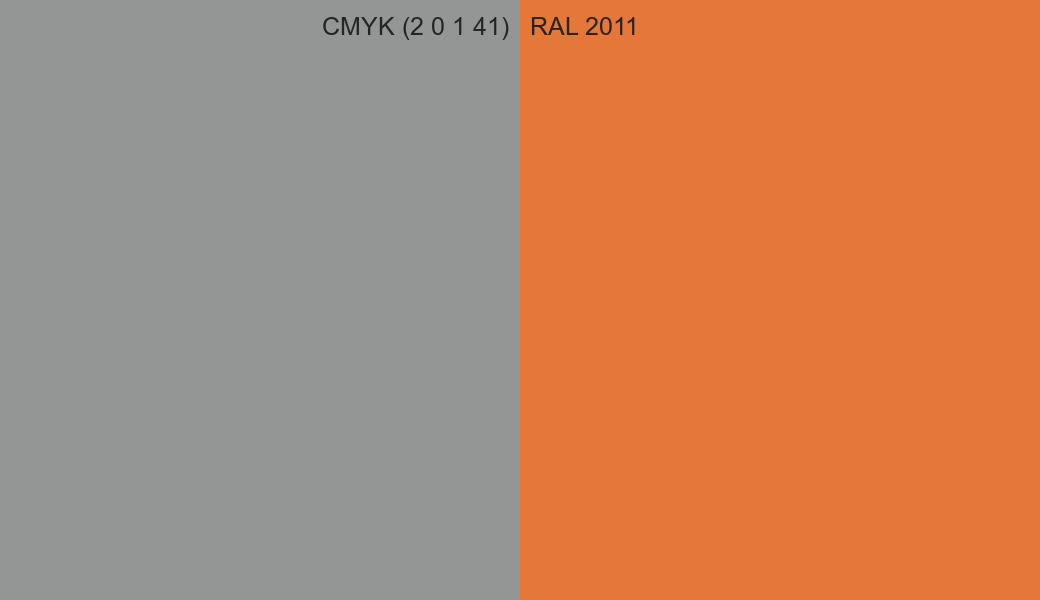 CMYK Color CMYK (2 0 1 41) vs RAL 2011 side by side comparison CMYK Color CMYK (2 0 1 41) vs RAL 2011 side by side comparison