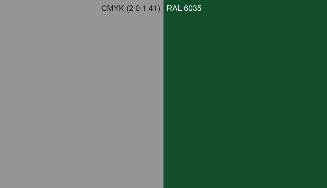 CMYK Color CMYK (2 0 1 41) vs RAL 6035 side by side comparison CMYK Color CMYK (2 0 1 41) vs RAL 6035 side by side comparison