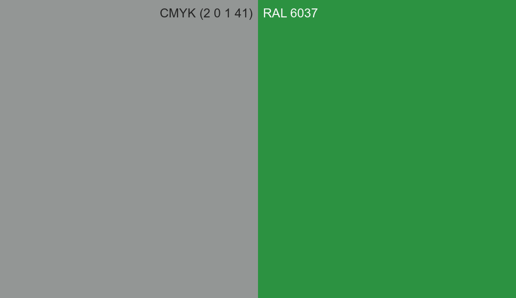 CMYK Color CMYK (2 0 1 41) vs RAL 6037 side by side comparison CMYK Color CMYK (2 0 1 41) vs RAL 6037 side by side comparison