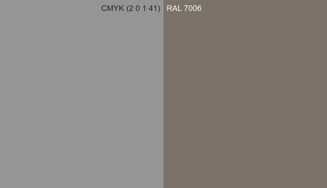 CMYK Color CMYK (2 0 1 41) vs RAL 7006 side by side comparison CMYK Color CMYK (2 0 1 41) vs RAL 7006 side by side comparison