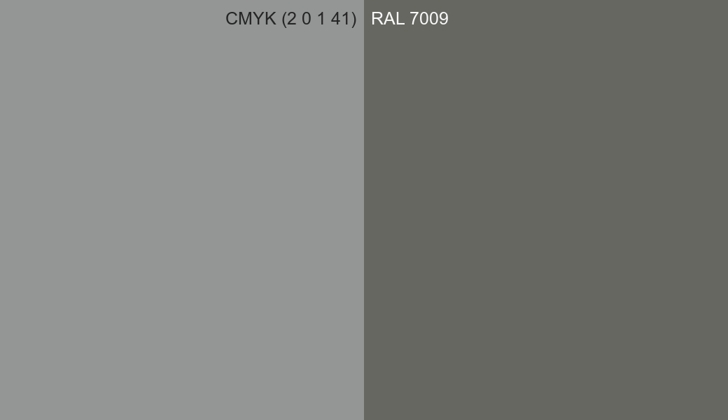 CMYK Color CMYK (2 0 1 41) vs RAL 7009 side by side comparison CMYK Color CMYK (2 0 1 41) vs RAL 7009 side by side comparison