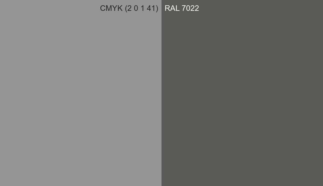 CMYK Color CMYK (2 0 1 41) vs RAL 7022 side by side comparison CMYK Color CMYK (2 0 1 41) vs RAL 7022 side by side comparison