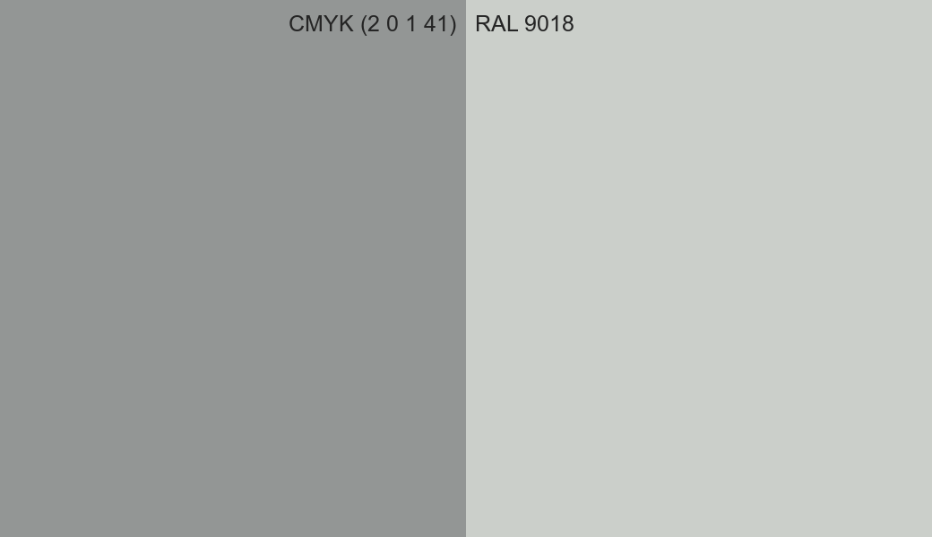 CMYK Color CMYK (2 0 1 41) vs RAL 9018 side by side comparison CMYK Color CMYK (2 0 1 41) vs RAL 9018 side by side comparison