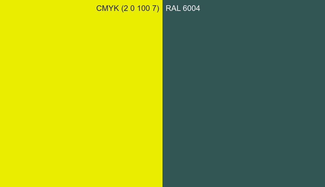 CMYK Color CMYK (2 0 100 7) vs RAL 6004 side by side comparison CMYK Color CMYK (2 0 100 7) vs RAL 6004 side by side comparison