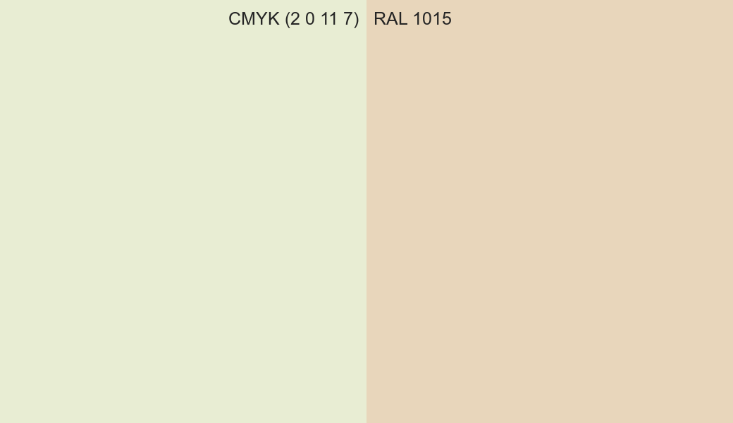 CMYK Color CMYK (2 0 11 7) vs RAL 1015 side by side comparison CMYK Color CMYK (2 0 11 7) vs RAL 1015 side by side comparison