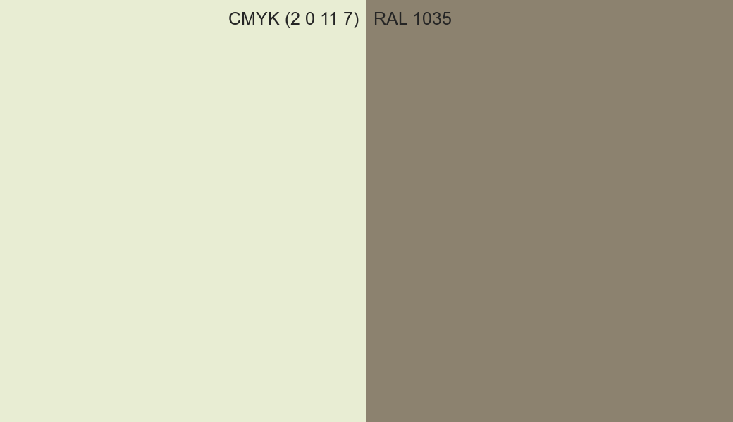 CMYK Color CMYK (2 0 11 7) vs RAL 1035 side by side comparison CMYK Color CMYK (2 0 11 7) vs RAL 1035 side by side comparison