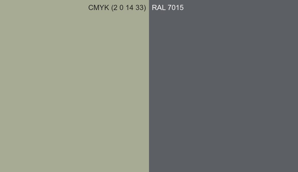 CMYK Color CMYK (2 0 14 33) vs RAL 7015 side by side comparison CMYK Color CMYK (2 0 14 33) vs RAL 7015 side by side comparison